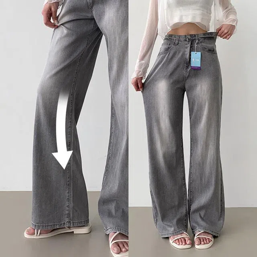 Женские летние широкие джинсы из тенсела с суперэластичной талией и задними карманами