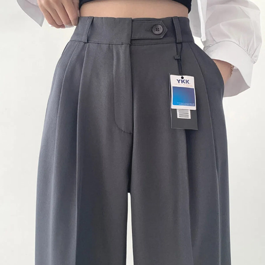 Insae Life Garo Button And Button Pin-Tuck Long Wide Slacks Pants