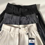 Insae Life Garo Button And Button Pin-Tuck Long Wide Slacks Pants