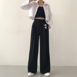 Insae Life Garo Button And Button Pin-Tuck Long Wide Slacks Pants
