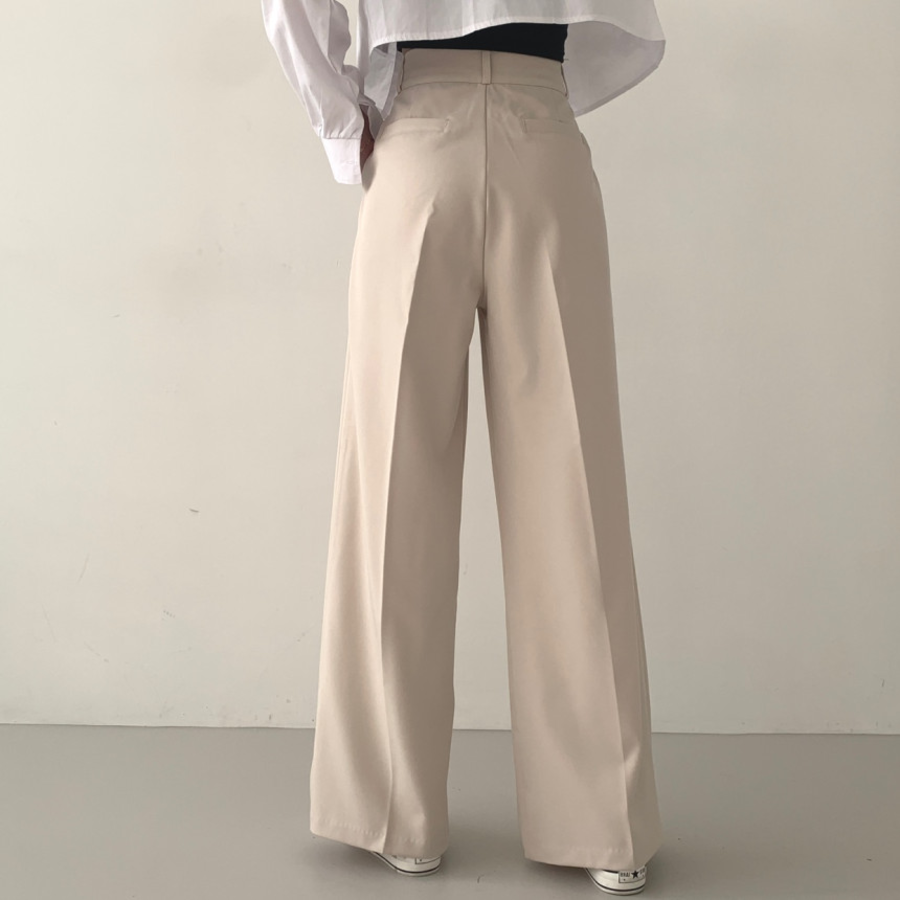 Insae Life Garo Button And Button Pin-Tuck Long Wide Slacks Pants