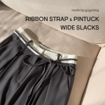 Ribon Strap Bicolor Pin-Tuck Slacks