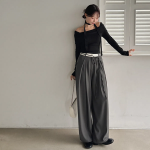 Ribon Strap Bicolor Pin-Tuck Slacks