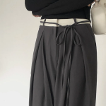 Ribon Strap Bicolor Pin-Tuck Slacks