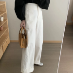 White High-Waist Casual Straight Wide Suit Pants