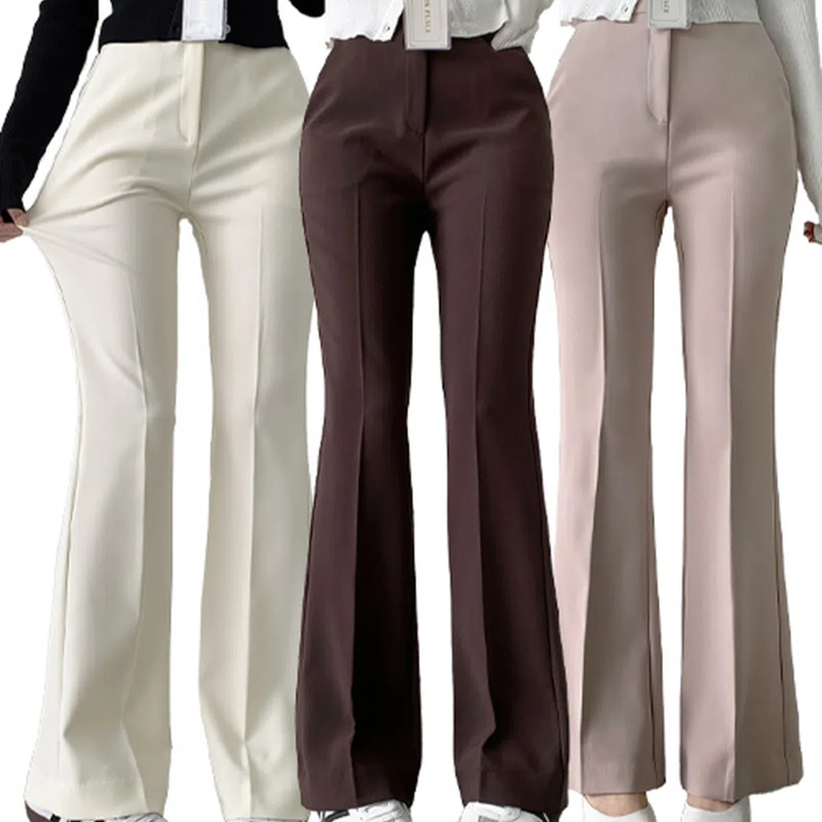 Hidden Banding Pin-Tuck Long Bootcut Spandex Slacks Pants