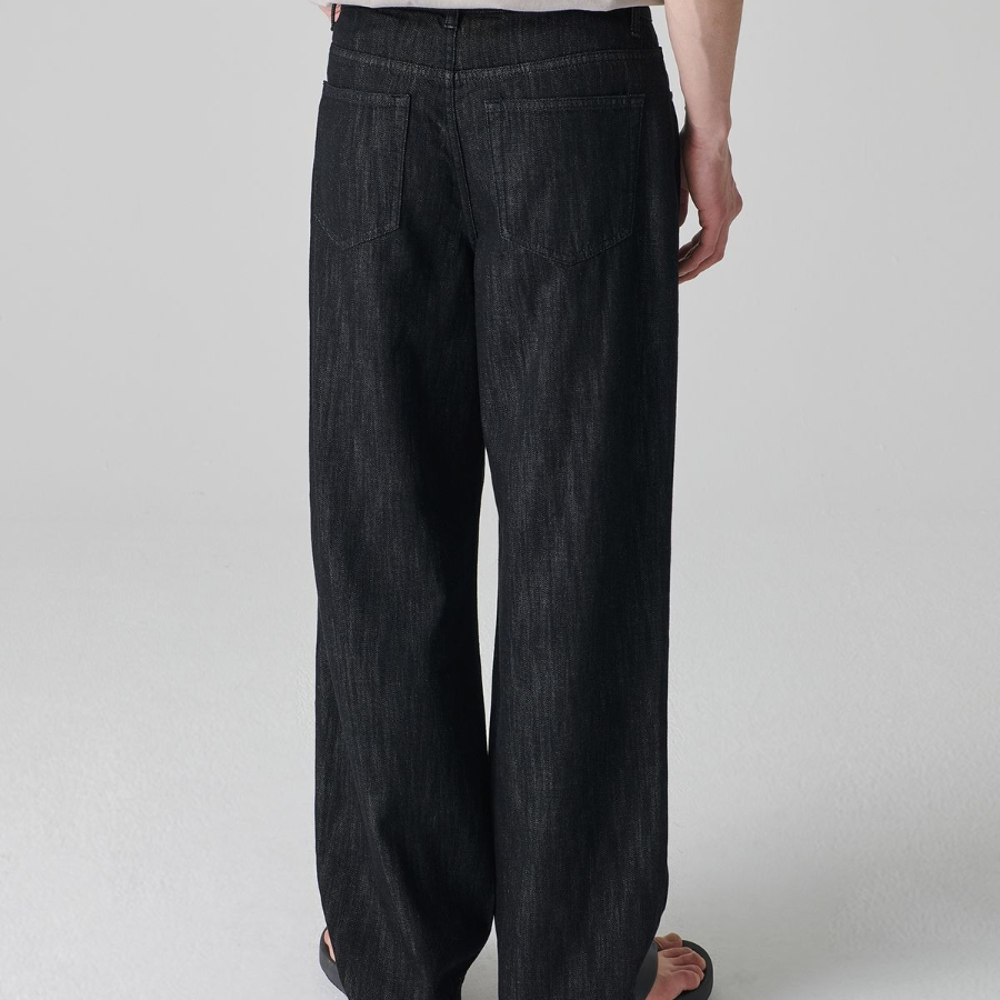 Linen-Like Wide Denim Pants (Low Black)