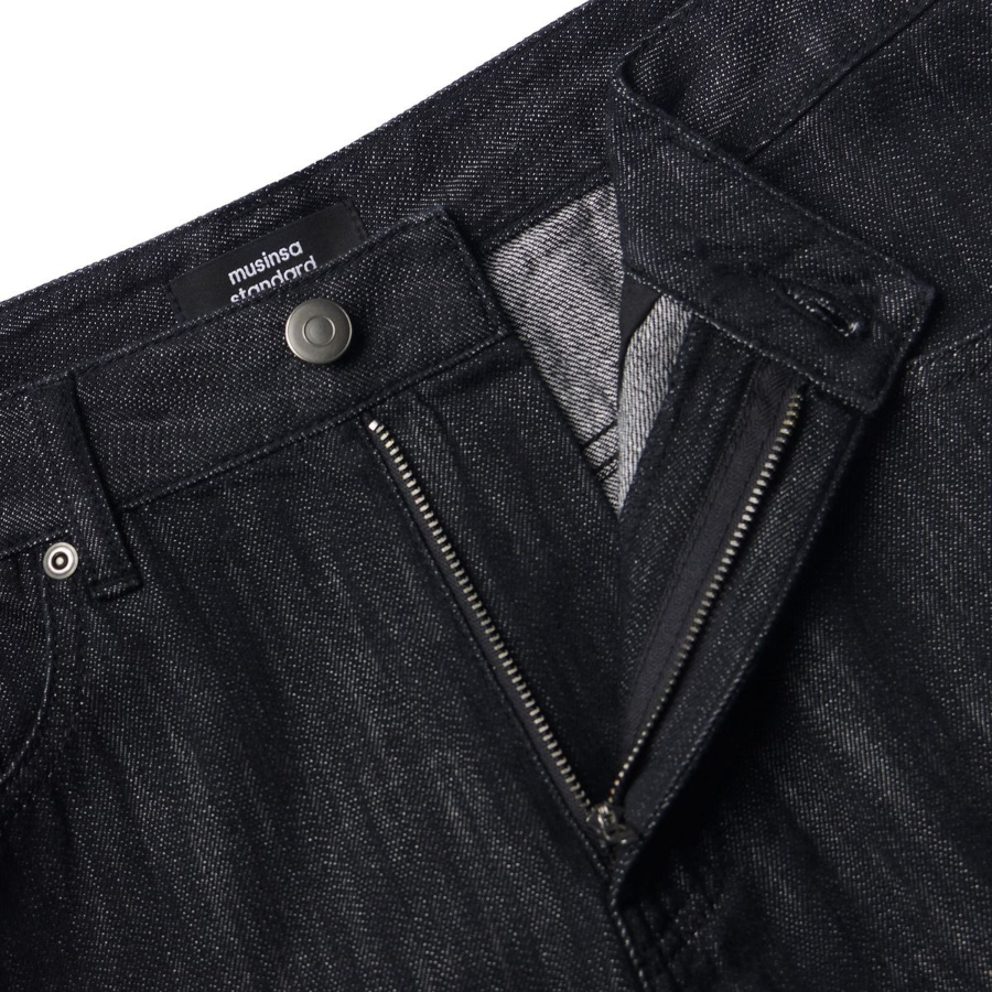 Linen-Like Wide Denim Pants (Low Black)
