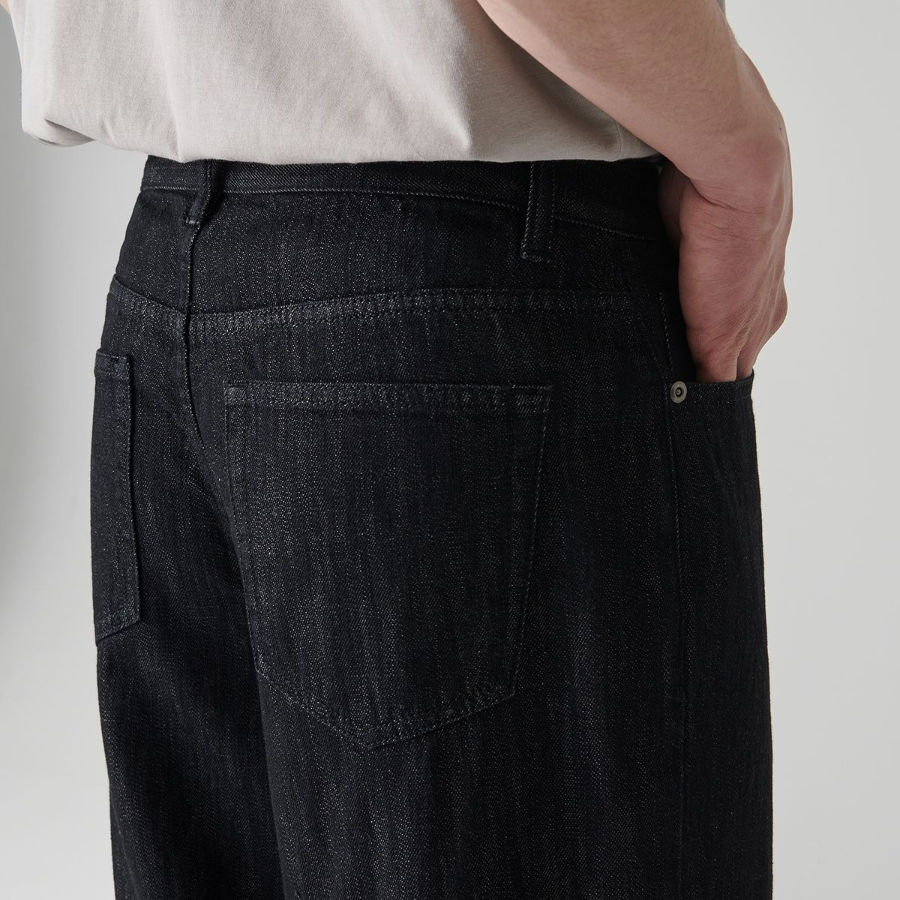 Linen-Like Wide Denim Pants (Low Black)