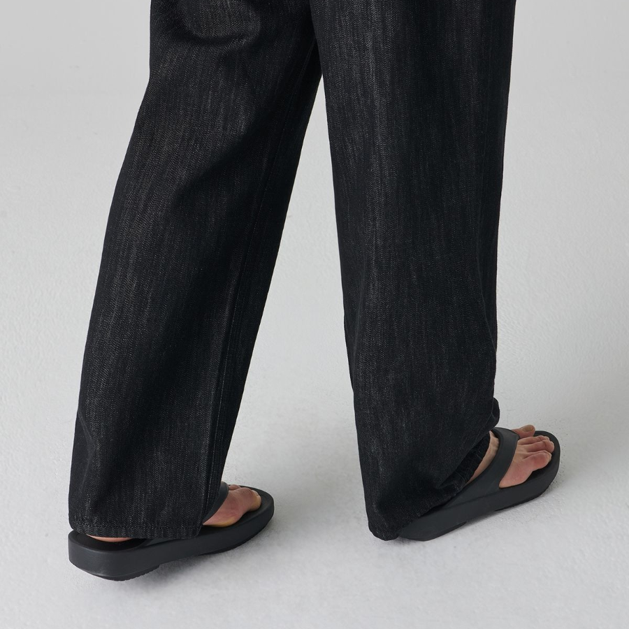 Linen-Like Wide Denim Pants (Low Black)