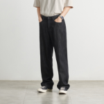 Linen-Like Wide Denim Pants (Low Black)