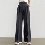 Nylon Hidden Button Pin-Tuck Long Wide Summer Slacks Pants
