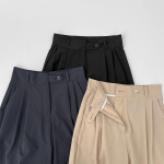 Nylon Hidden Button Pin-Tuck Long Wide Summer Slacks Pants