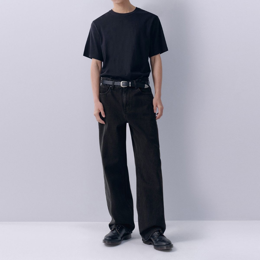 Wide Denim Pants (Washed Black)