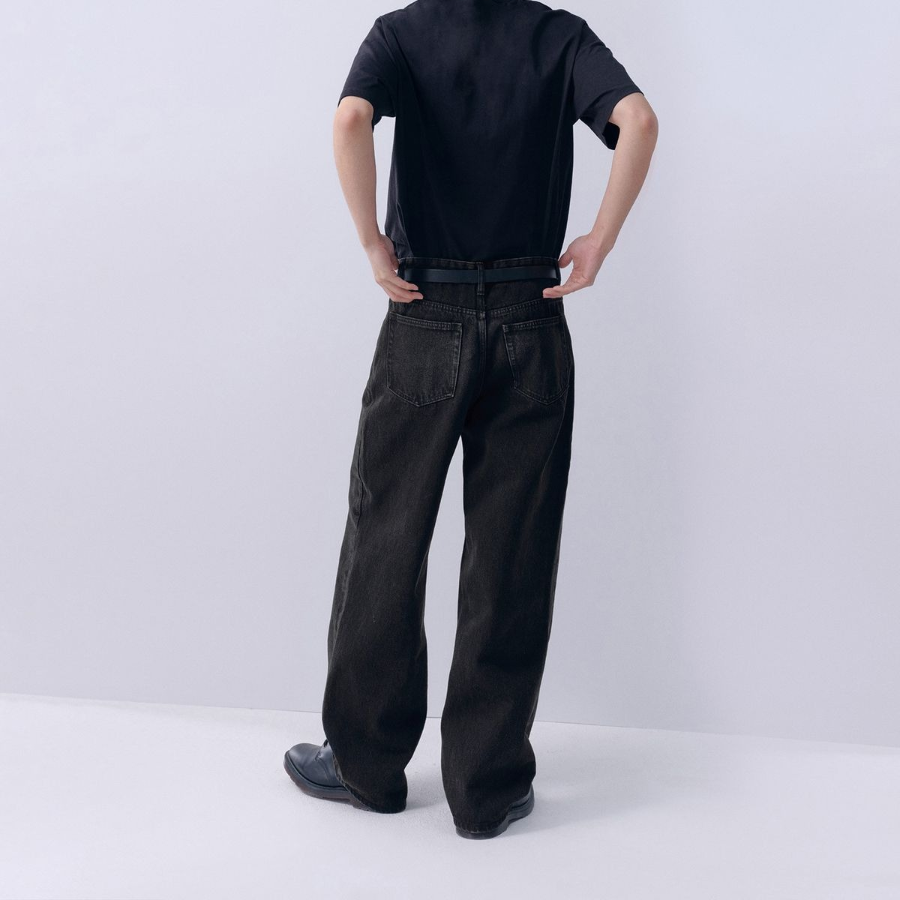 Wide Denim Pants (Washed Black)