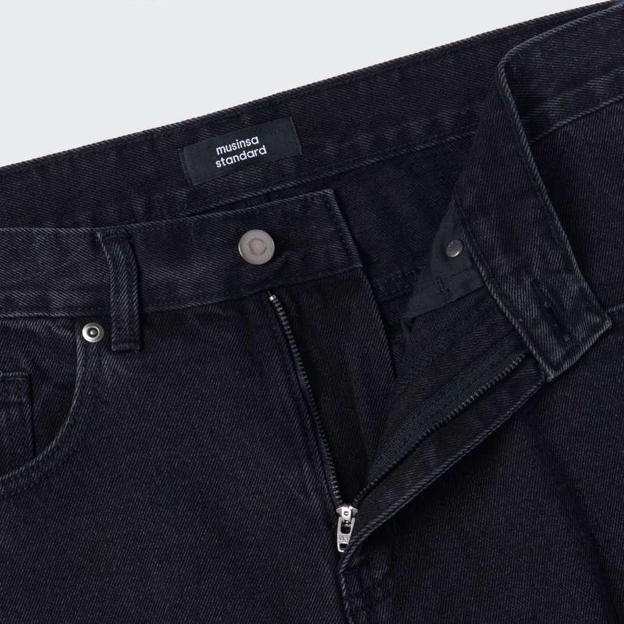 Wide Denim Pants (Washed Black)