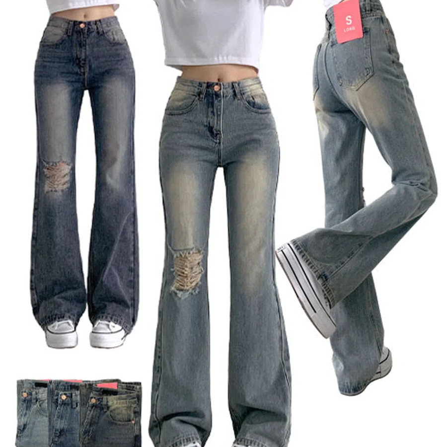 Женские джинсы с односторонним эффектом потертости и широким расклешённым кроем (bootcut wide fit)