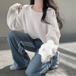 Женские джинсы-треники с широкими штанинами и регулируемым шнурком