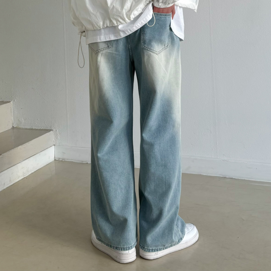 Унисекс джинсы с пескоструйной обработкой, резинкой на поясе и широкими штанинами