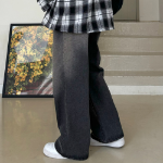 Унисекс джинсы с пескоструйной обработкой, резинкой на поясе и широкими штанинами