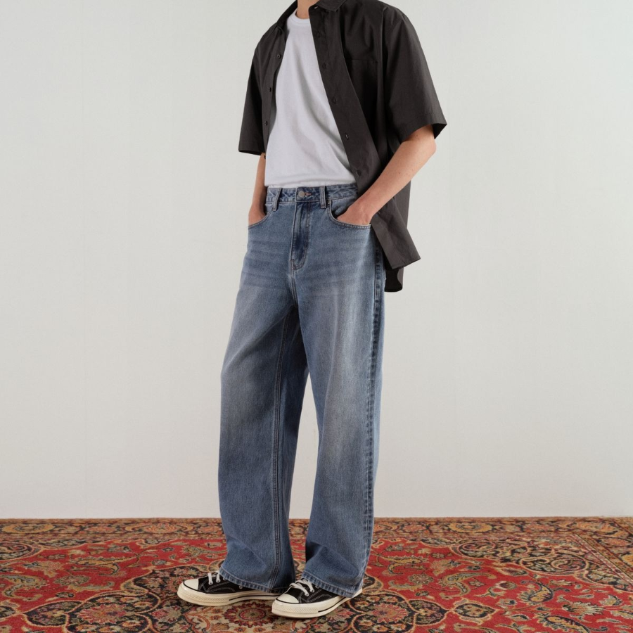 Common Brush Wide Denim Pants (Light Indigo)