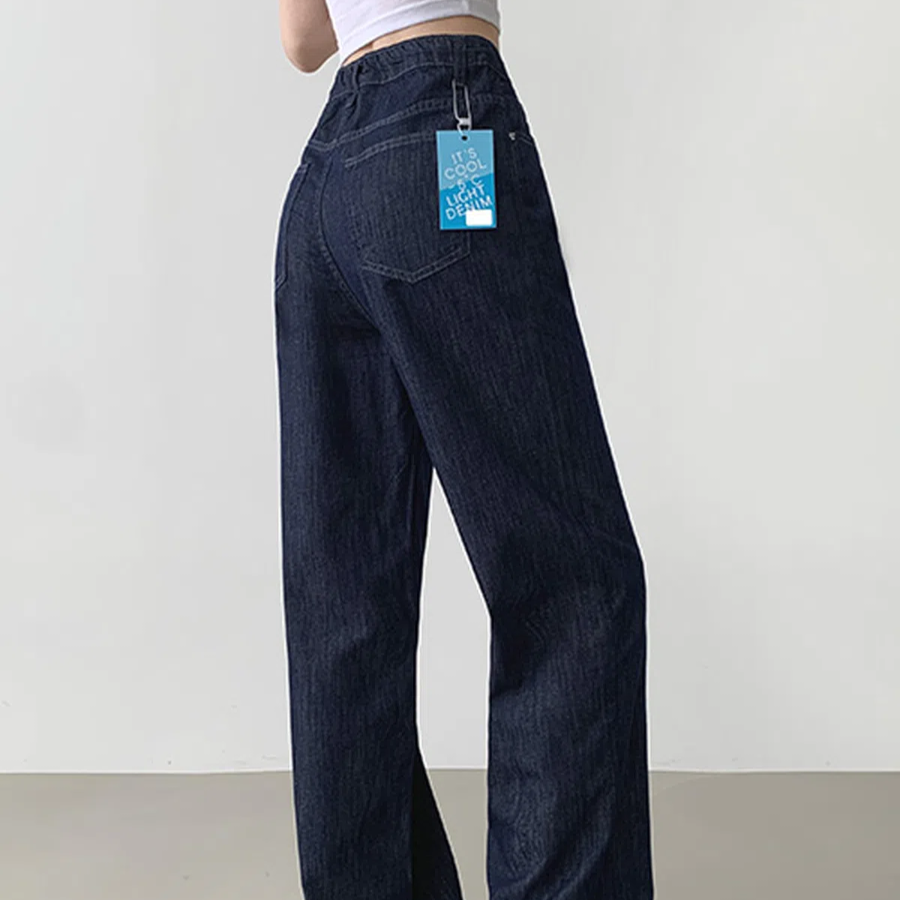 Женские летние wide-fit джинсы с охлаждающим эффектом, эластичной талией и разрезами с кнопками на штанинах