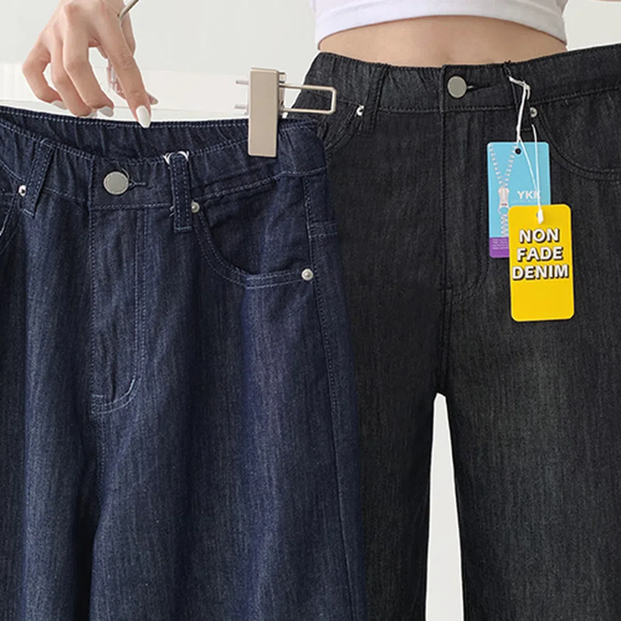 Женские летние wide-fit джинсы с охлаждающим эффектом, эластичной талией и разрезами с кнопками на штанинах