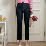 Женские необработанные джинсы с высокой посадкой, прямым кроем и скрытой резинкой