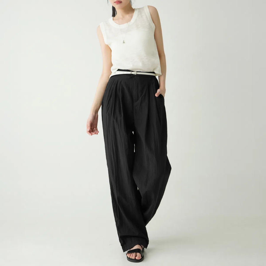 RYUIN Summer Baserak Pintuck Wide Slacks