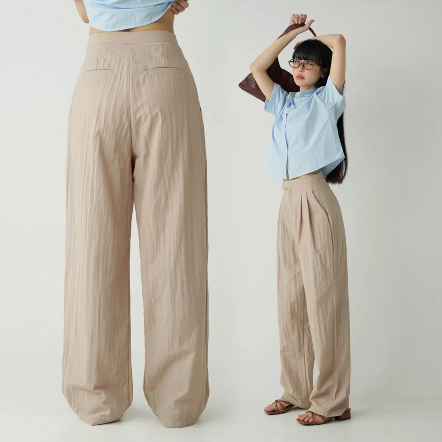 RYUIN Summer Baserak Pintuck Wide Slacks