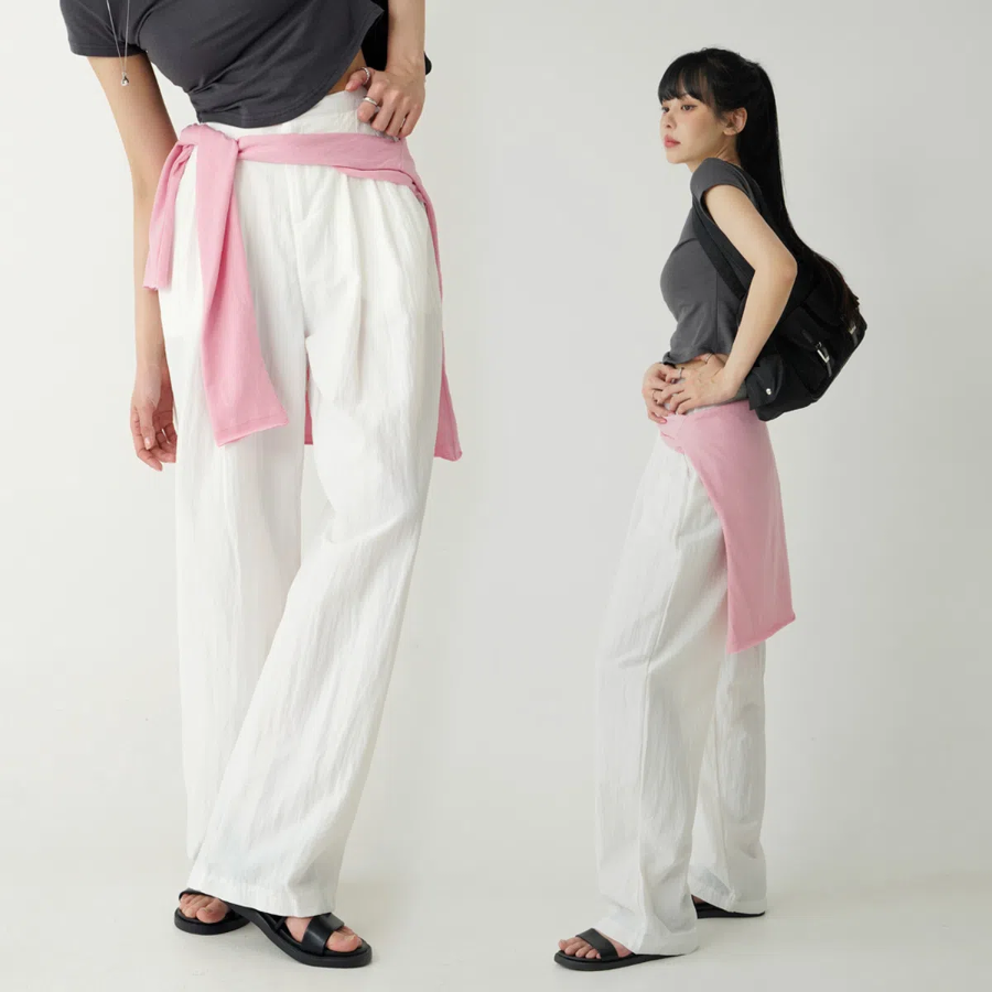 RYUIN Summer Baserak Pintuck Wide Slacks