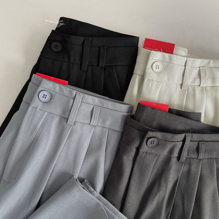 High-Waist Double Pintuck Long Wide Slacks