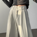 High-Waist Double Pintuck Long Wide Slacks