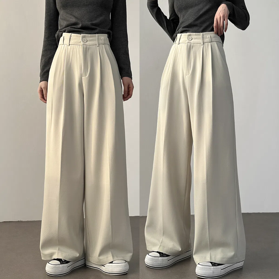High-Waist Double Pintuck Long Wide Slacks