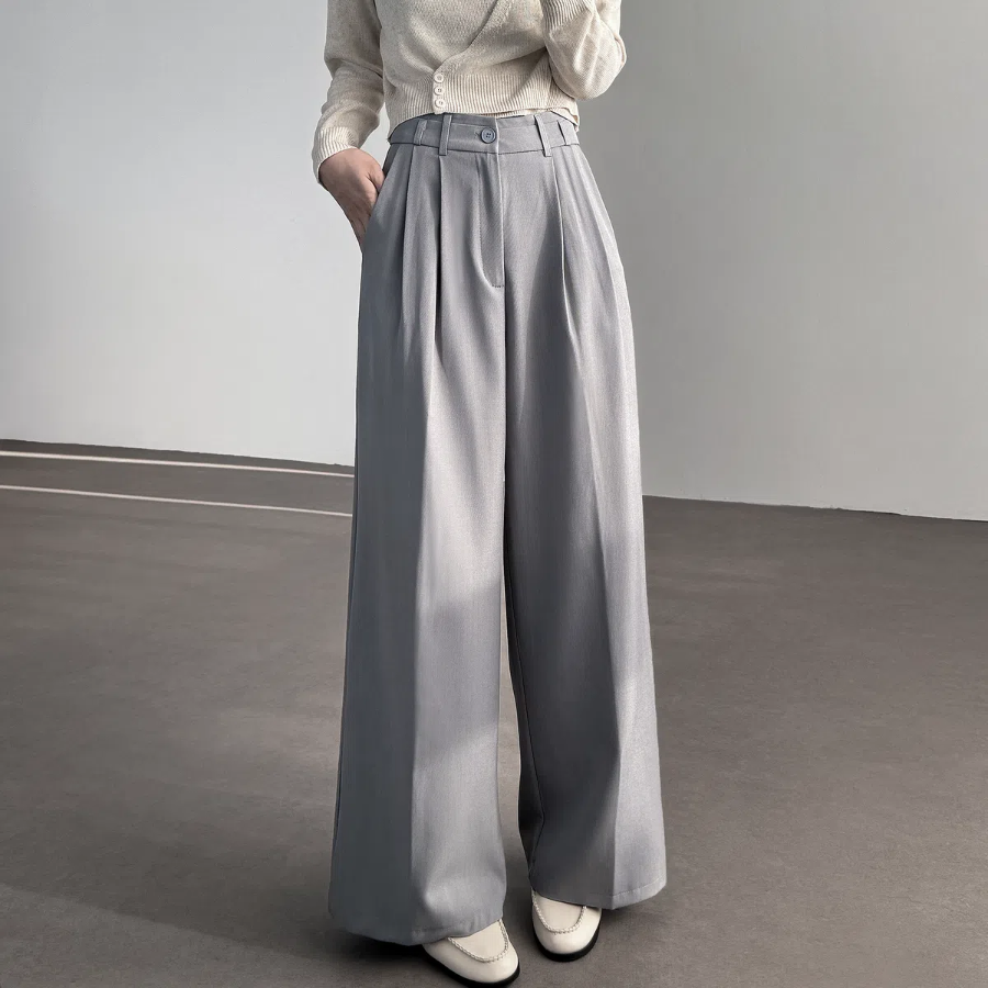 High-Waist Double Pintuck Long Wide Slacks