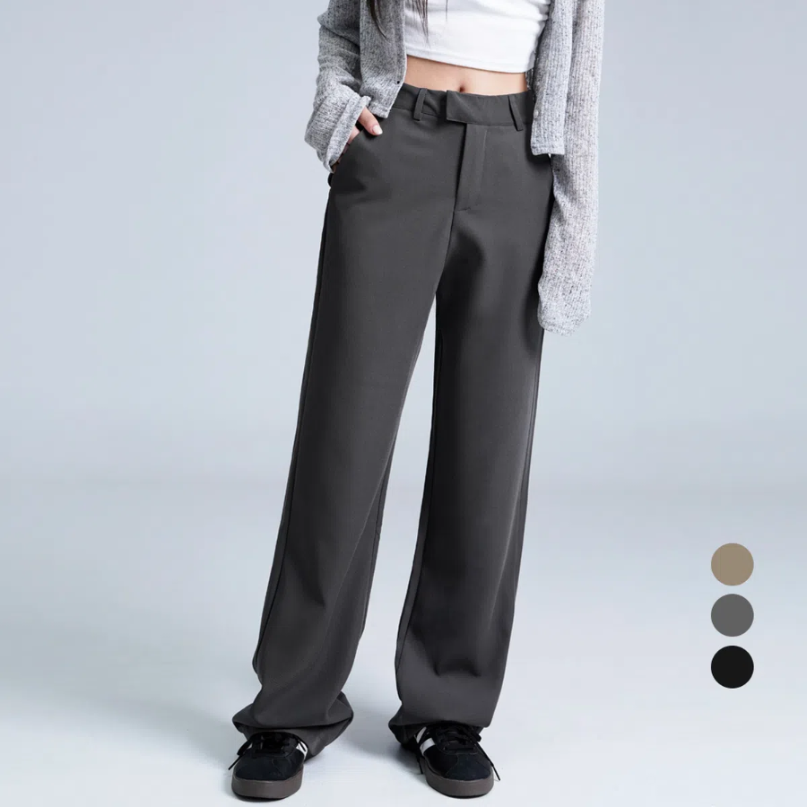 Antique High-Waist Hidden Buckle Stretch Straight Wide Slacks