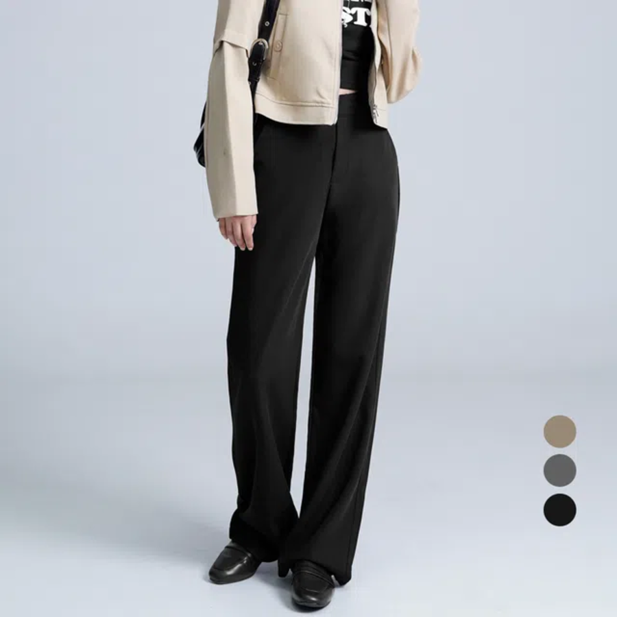 Antique High-Waist Hidden Buckle Stretch Straight Wide Slacks