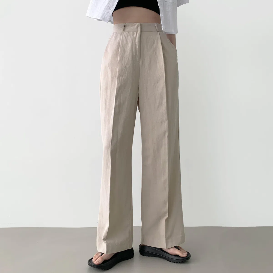 Andancho Clip Summer Linen Resort Long Wide Slacks Pants