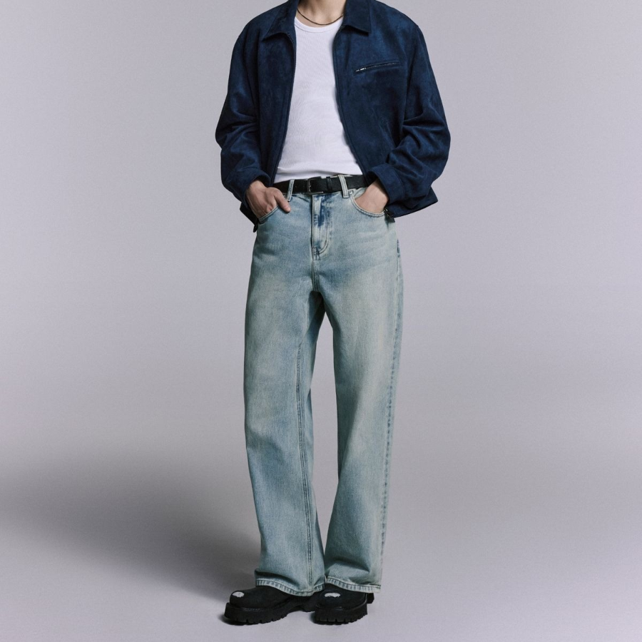 Big Brush Wide Denim Pants (Sky Blue)