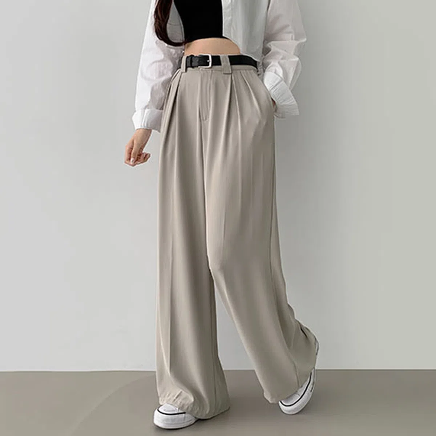 Two-Pintuck Perfect-Fit Belt-Set Wide Slacks