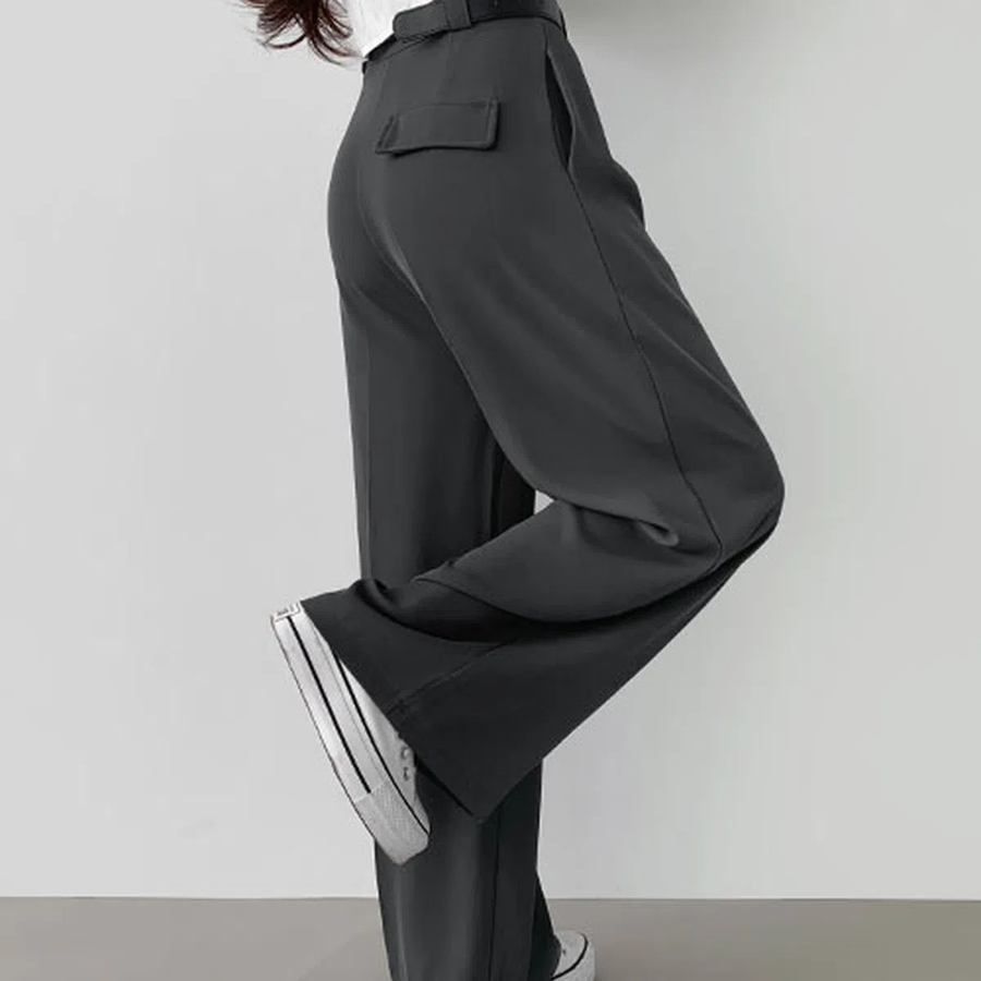 Two-Pintuck Perfect-Fit Belt-Set Wide Slacks