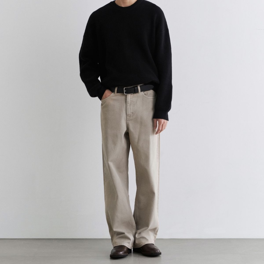 Garment Dyed Wide Denim Pants (Beige)