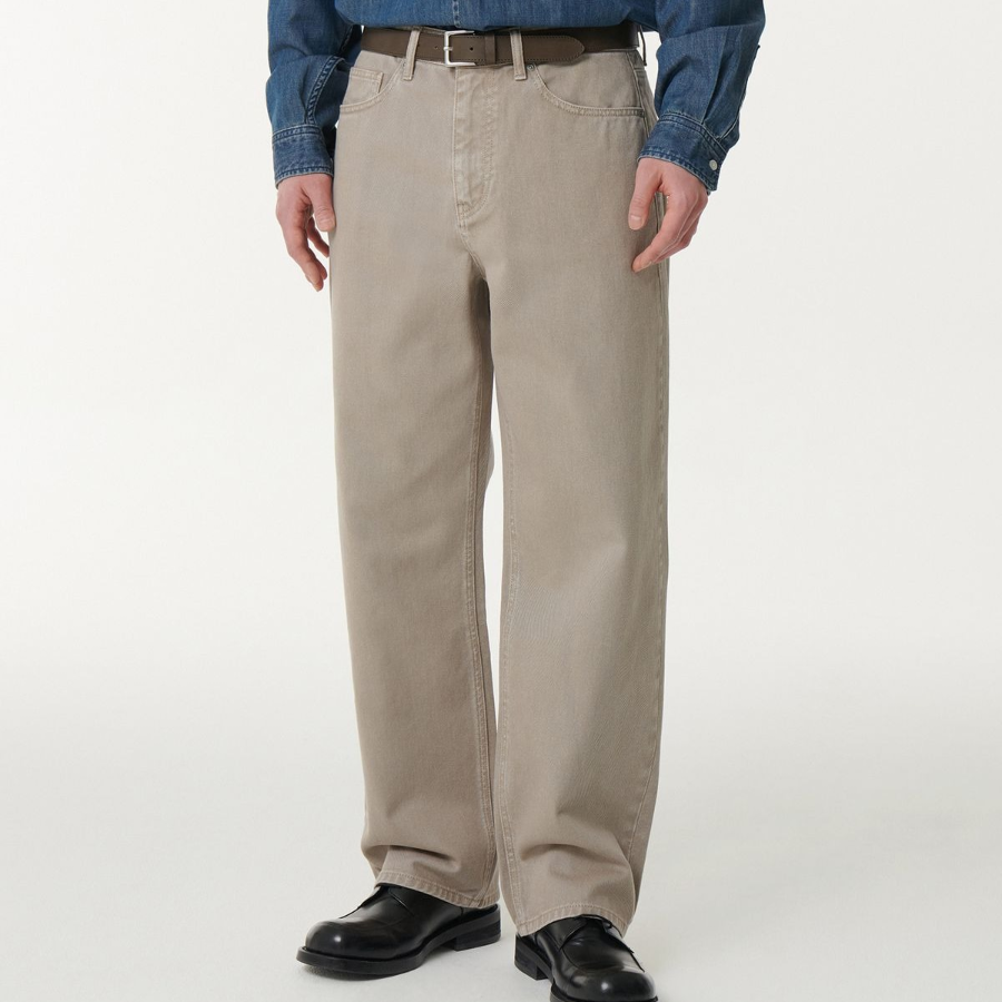 Garment Dyed Wide Denim Pants (Beige)