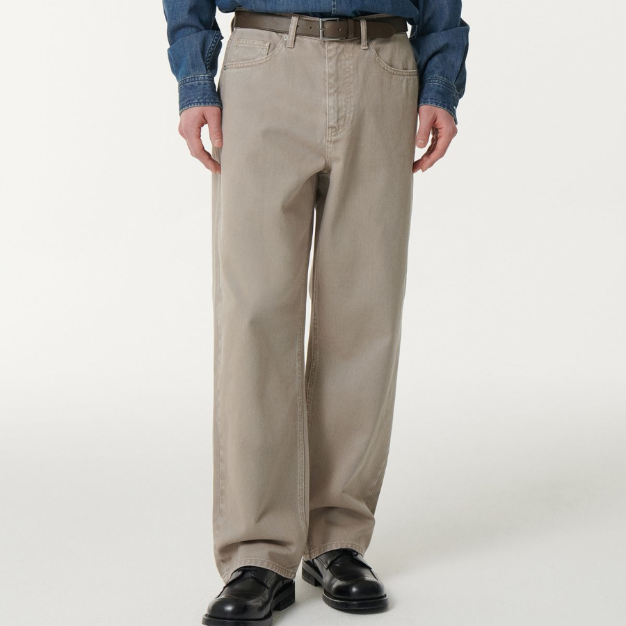 Garment Dyed Wide Denim Pants (Beige)