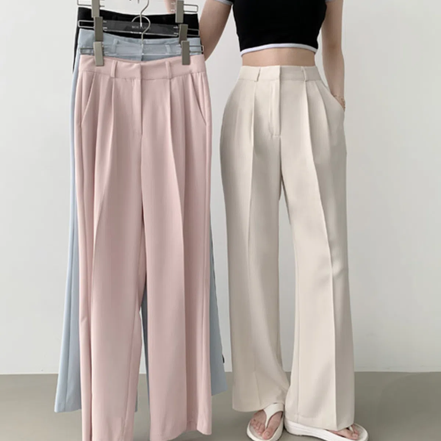 Clip Two Pintuck Line Wide Slacks Pants