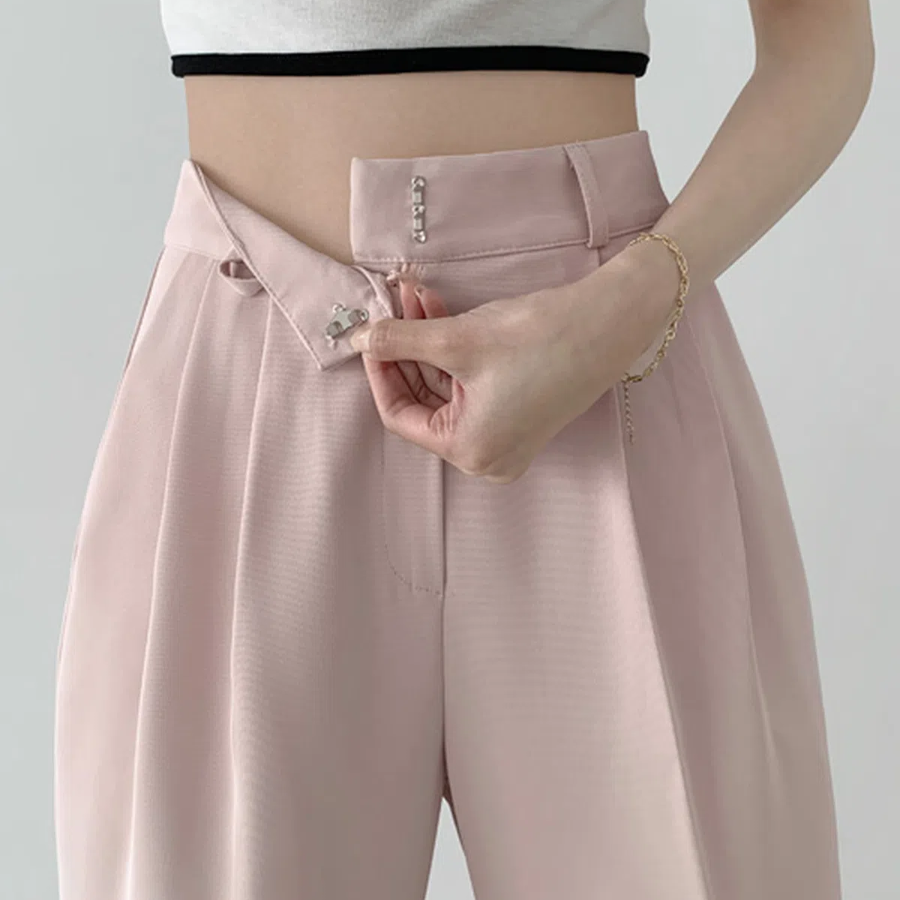 Clip Two Pintuck Line Wide Slacks Pants