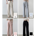 Clip Two Pintuck Line Wide Slacks Pants