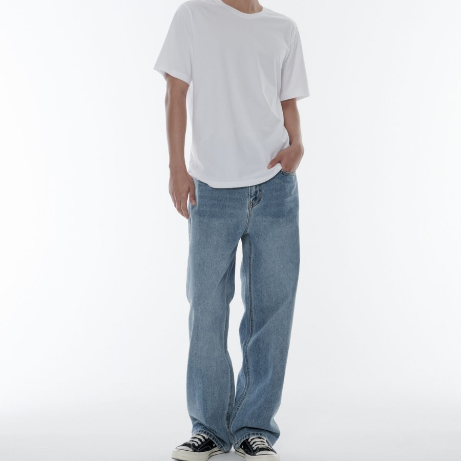 Loose Straight Denim Pants (Light Indigo)