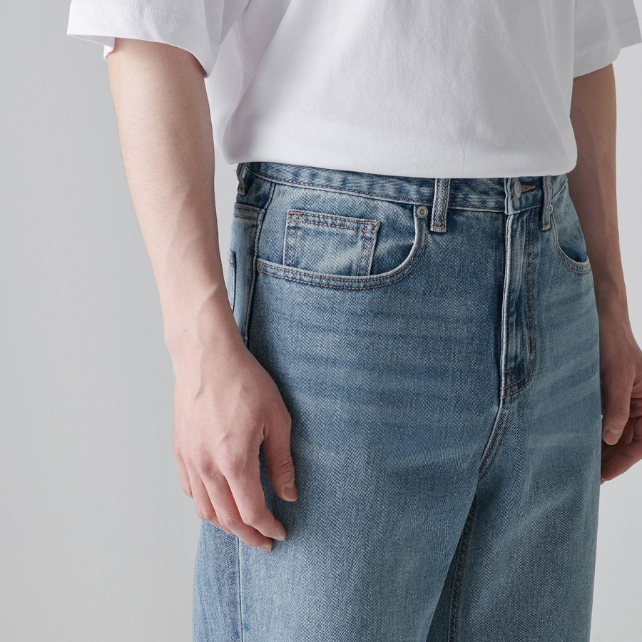 Loose Straight Denim Pants (Light Indigo)