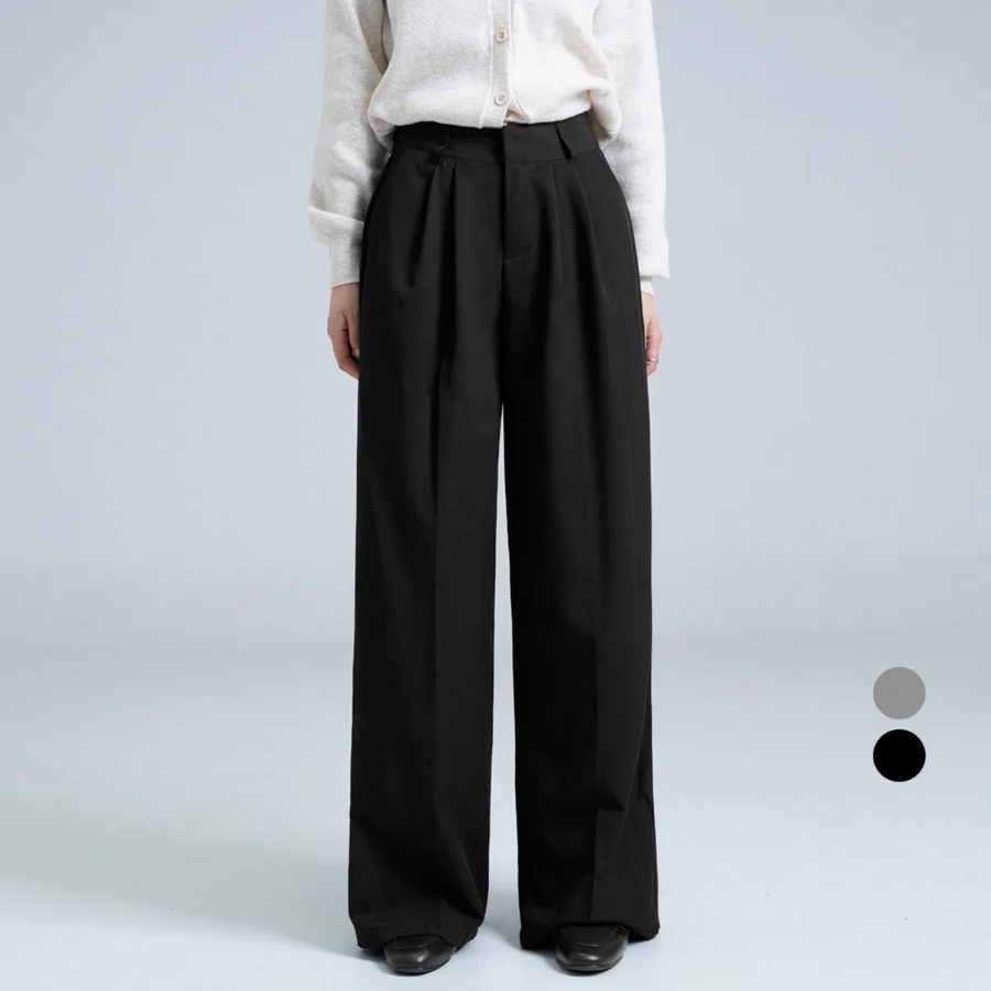 Romi Two Pintuck Buckle Wide Slacks